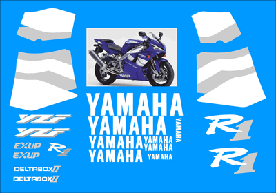 Yamaha R1 2000 Fairing graphics and Decals blue bike both sides